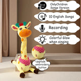 Music Giraffe Toy Singing Dancing Repeating What You Said Dancing Giraffe Flashing LED Lights Adjustable Volume Voice Simulation