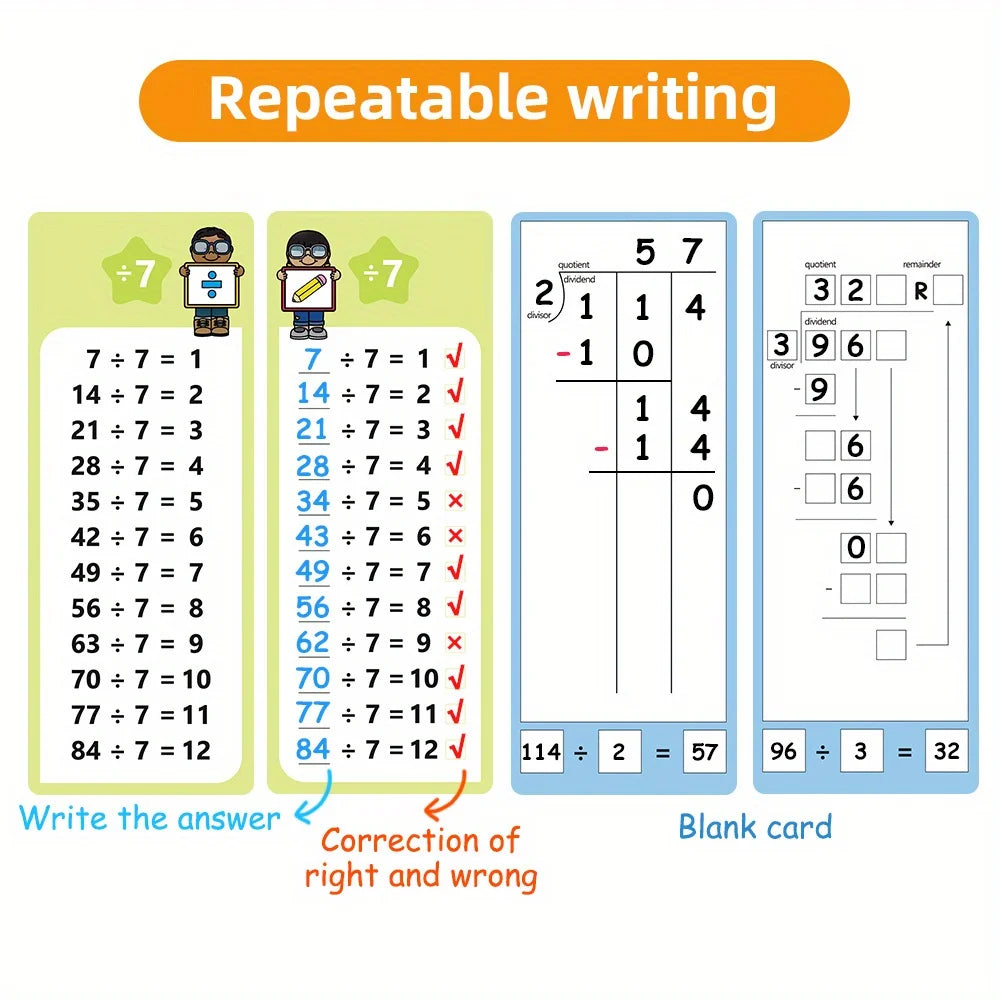 Flash Cards with Dry Erase Markers 30 Cards 0-12 Multiplication Division Educational Times Table Learning Math Games Chart