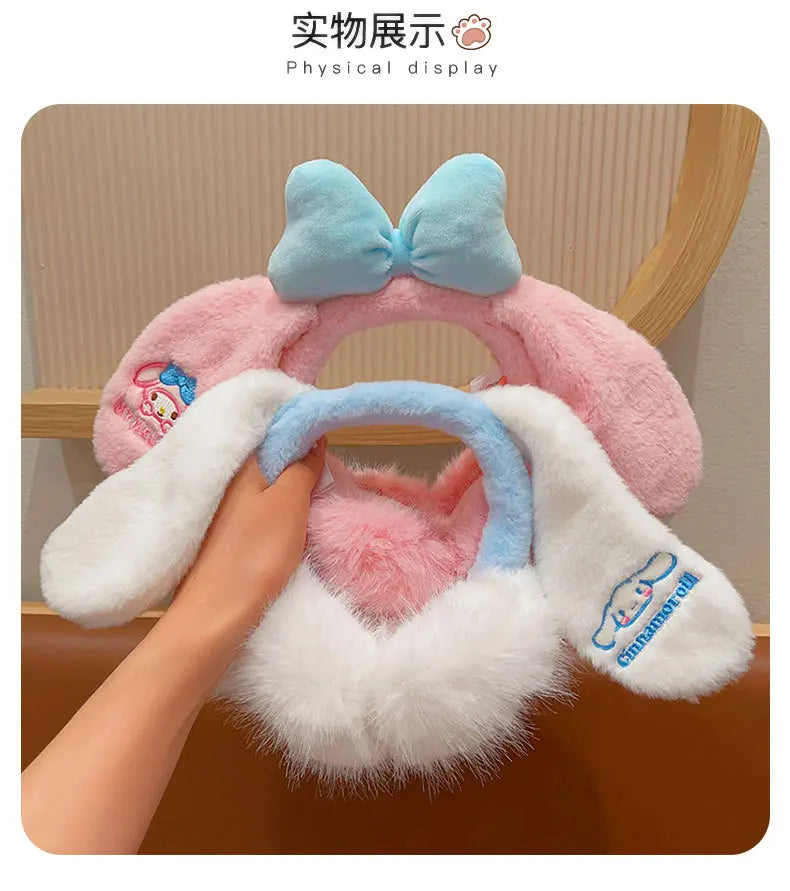 Kuromi Cinnamoroll Melody Plush Earmuffs Girls New Anime Ear Cover for Winter Kids Outdoors Warm Ear Muffs Children Xmas Gift