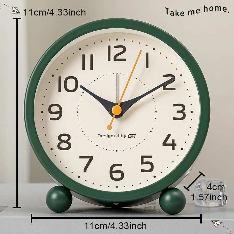 Children's alarm clock, metal material, silent operation time, with night light, suitable for bedroom, office, all scenes