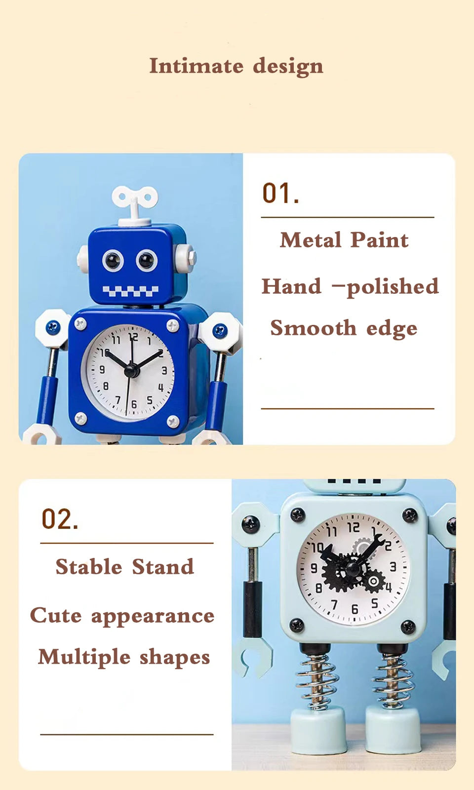 Robot Alarm Clock, Non-Ticking Wake-up Clock with Flashing Eye Lights and Rotating Arm, Gift for Kids, Funny Decoration for Desk