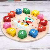 Montessori Children Clock Puzzle Cartoon Animals Tangram Cognitive Numbers Clock Early Learning Threading Assembly Toys
