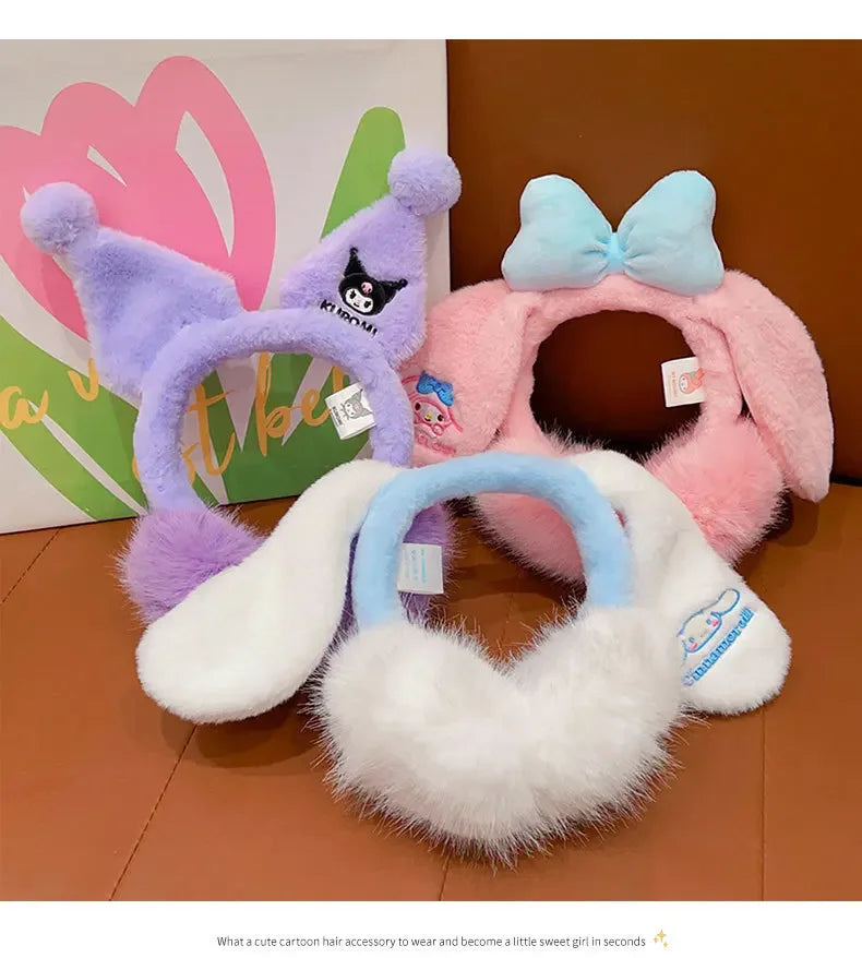 Kuromi Cinnamoroll Melody Plush Earmuffs Girls New Anime Ear Cover for Winter Kids Outdoors Warm Ear Muffs Children Xmas Gift