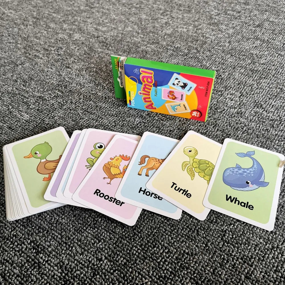 Montessori Early Baby Flash Cards Fruits Durable Children's Education Flash Cards Animal English Word Recognition Cards