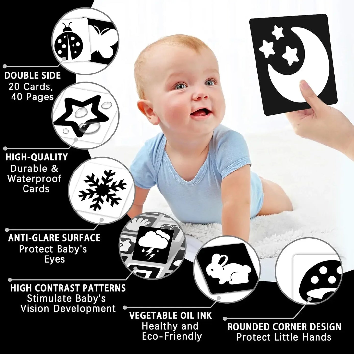 Flash Cards Baby Visual Stimulation Cards for Toddlers Sensory Development Early Education Learning Toys For Newborn Funny Gifts