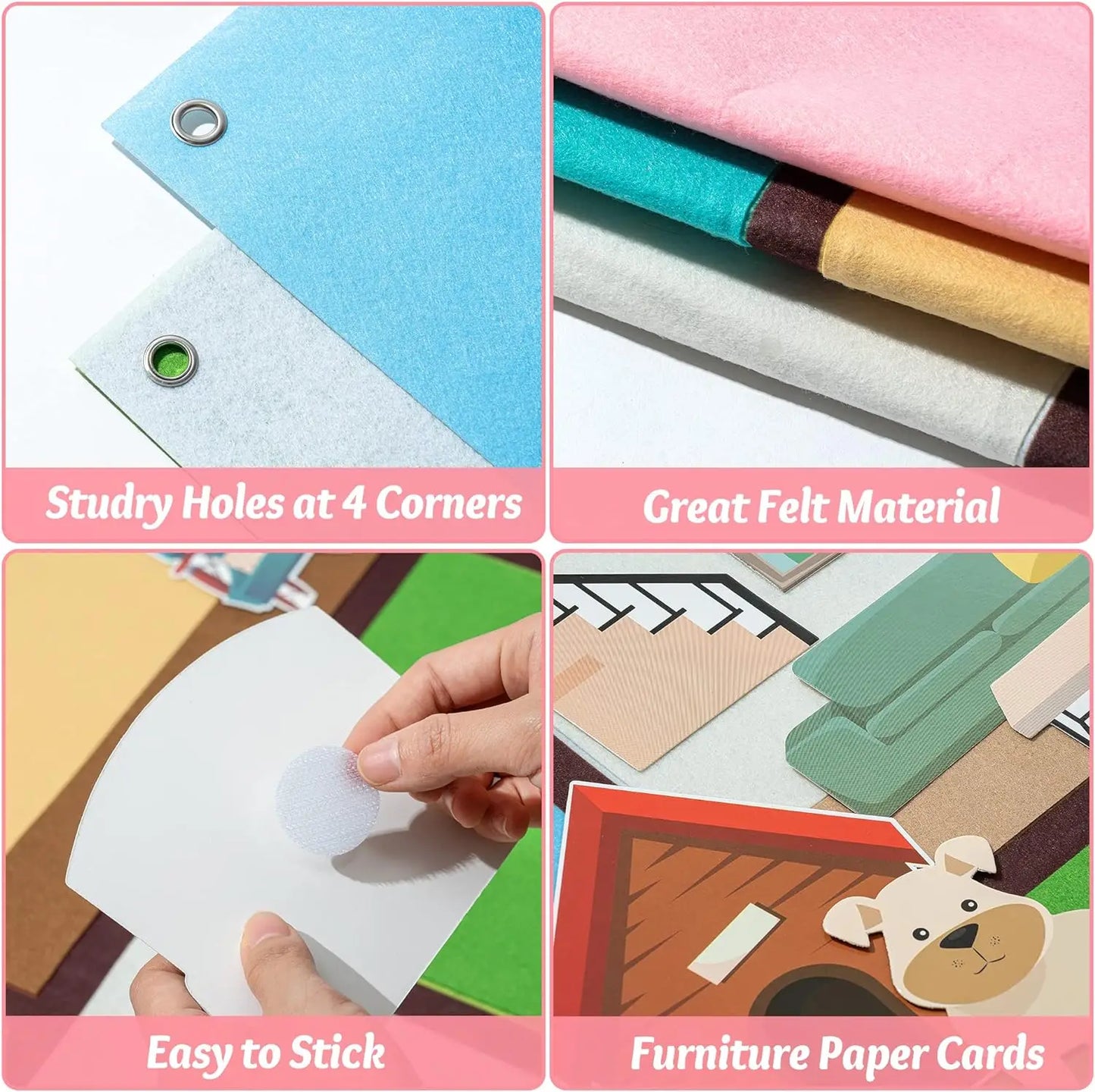 Farm Animals Felt Story Busy Board 4 IN 1 Themed Storytelling Farm Sea Zoo Vehicle Early Learning Interactive Wall Hanging Gifts