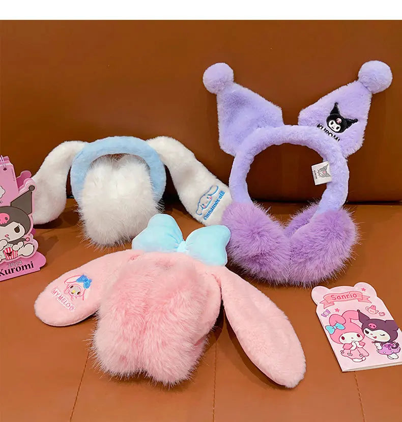 Kuromi Cinnamoroll Melody Plush Earmuffs Girls New Anime Ear Cover for Winter Kids Outdoors Warm Ear Muffs Children Xmas Gift