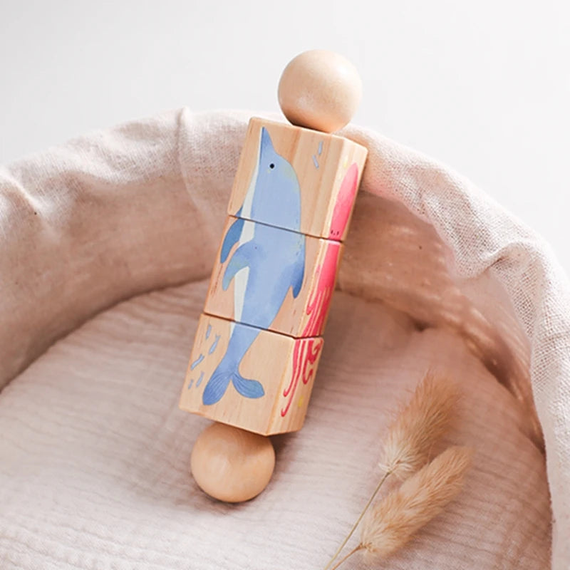 Baby Wooden Rotating Jigsaw Puzzle Hand bell Toy Baby Mobile Musical Rattle Toy Montessori Puzzle Game For Babies Newbaby Gift