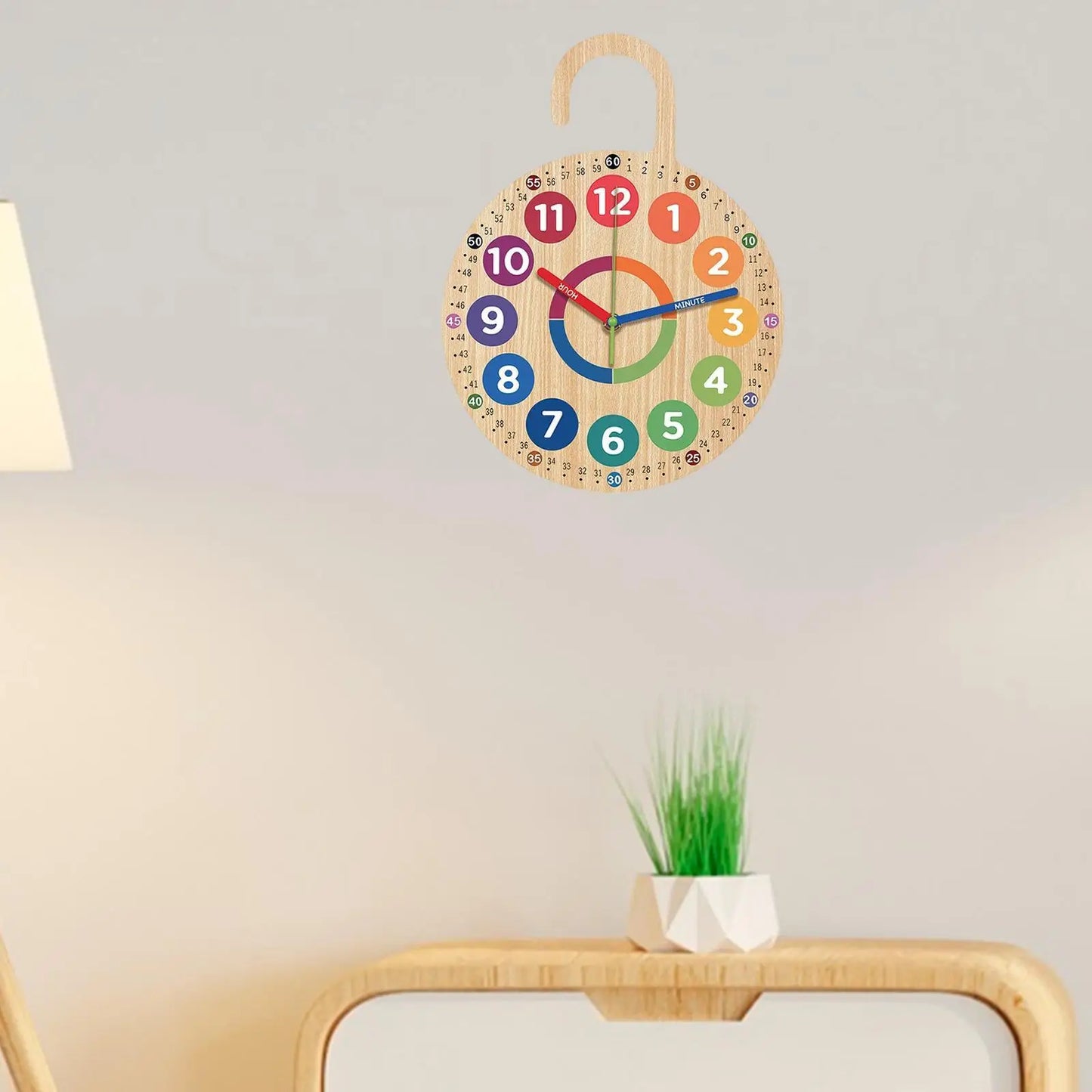 Wood Clock for Kids Decorative Classroom Silent School Quiet Movement Children Unique Wooden Hanging Teaching Time Clock