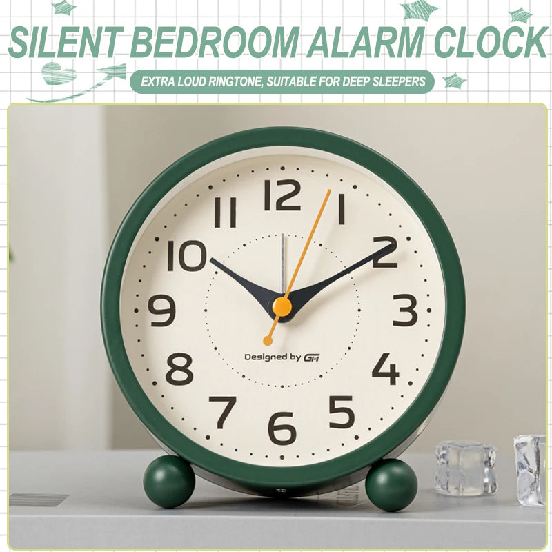 Children's alarm clock, metal material, silent operation time, with night light, suitable for bedroom, office, all scenes