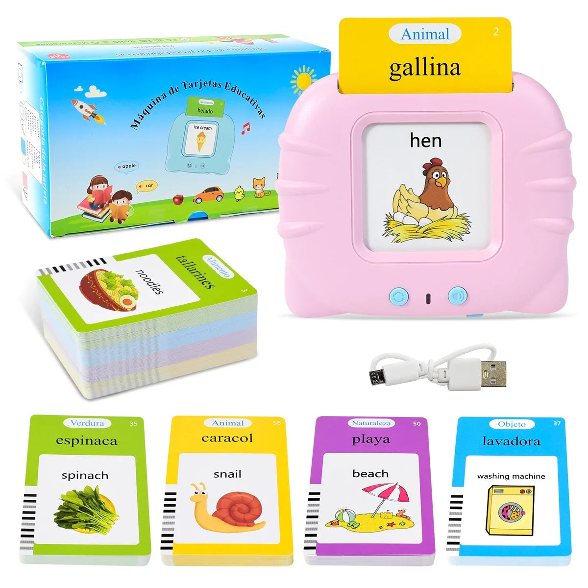 Kids Talking Flash Cards Audio Books Flashcards,Spanish Electronic Cognitive Cards Early Education Learn Words Study Toys Game