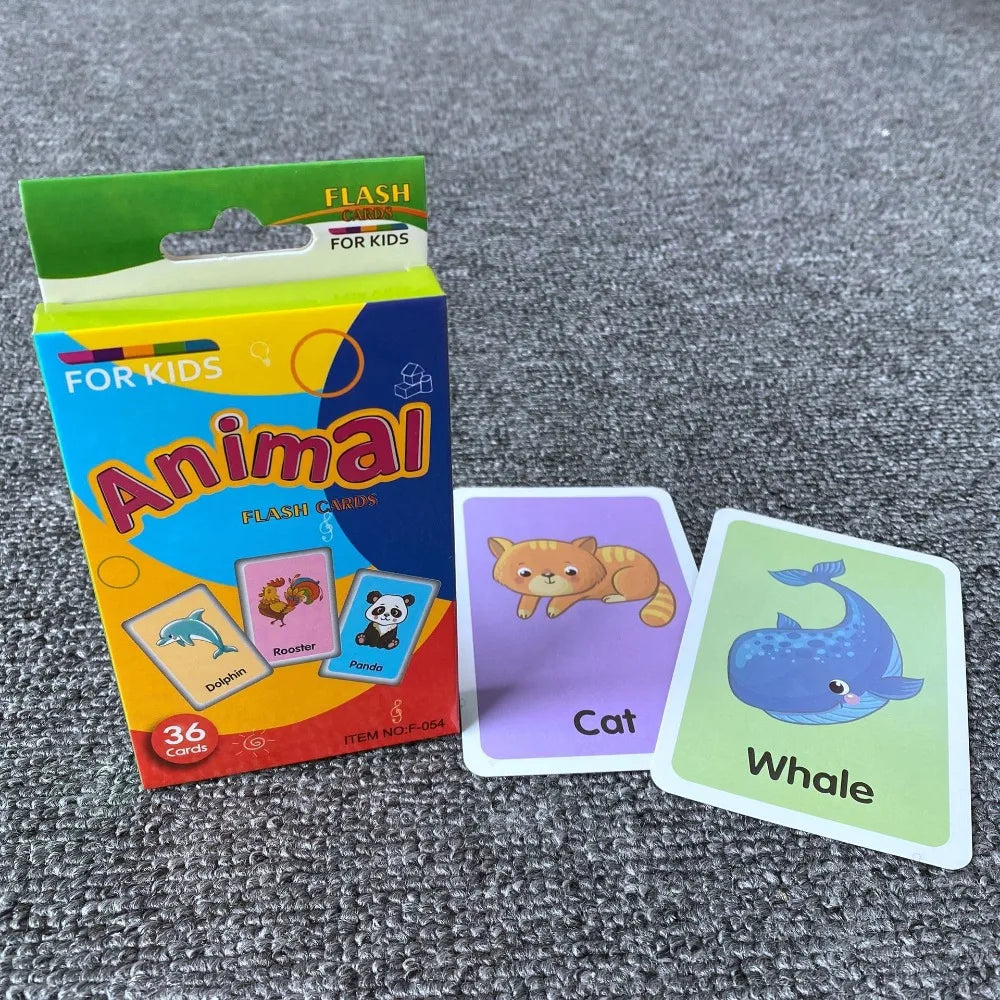 Montessori Early Baby Flash Cards Fruits Durable Children's Education Flash Cards Animal English Word Recognition Cards