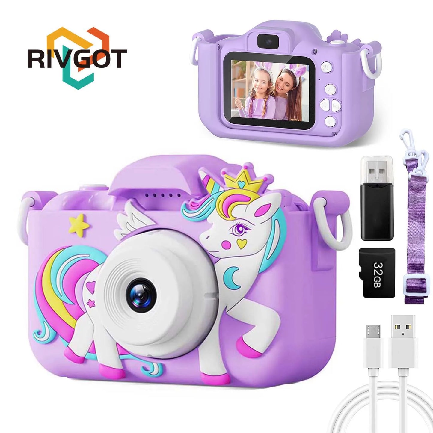 Kids Camera Digital Dual Camera HD 1080P Video Camera Toys with 32GB Card Mini Cam Color Display Children Birthday Gift Kids Toy