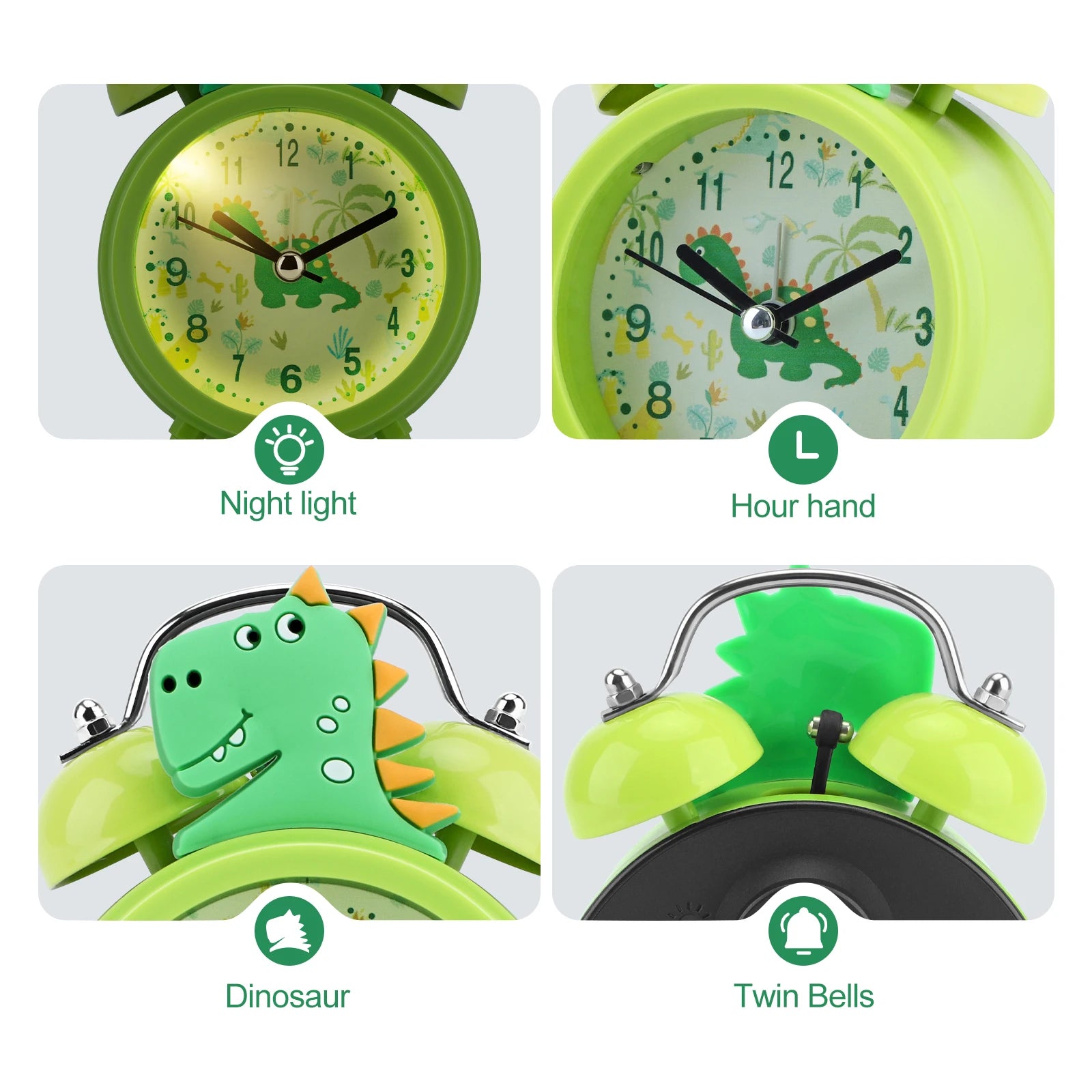 Kids Alarm Clock Cute Dinosaur Unicorn Desk Clock Double Bell Clock with Backlight Alarm Clock For Children Sleep Trainier Gifts