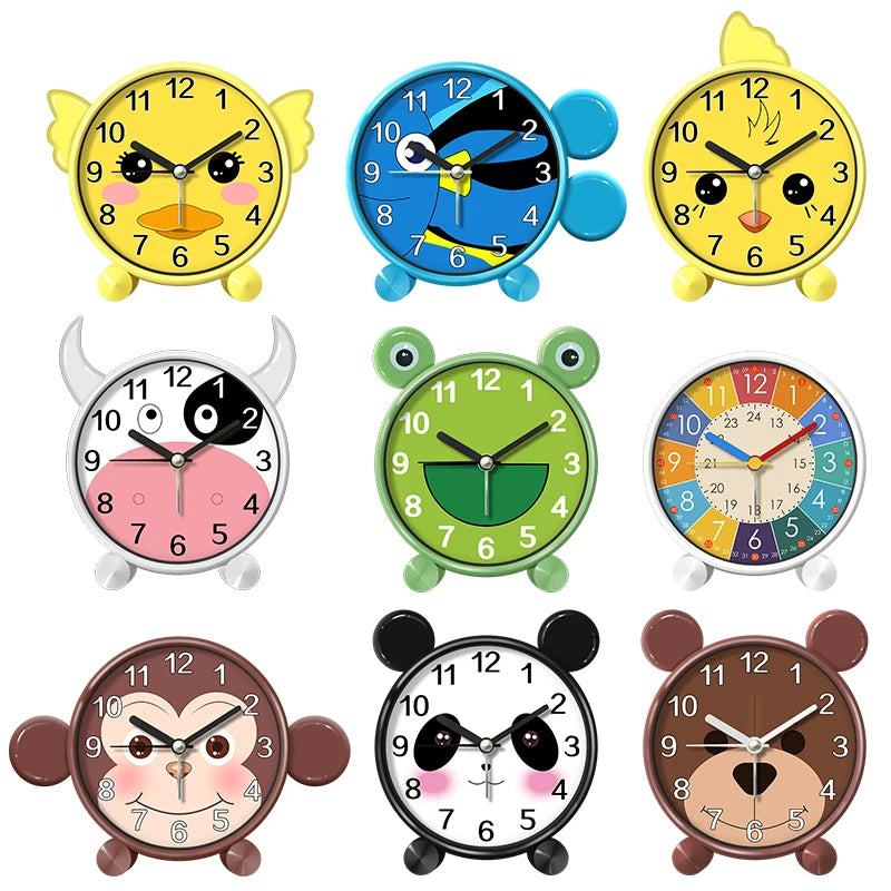 Cute Children's Educational Alarm Clock Bedroom Desktop Early Education Small Animal Round Mute For Boy Girls Home Decoration