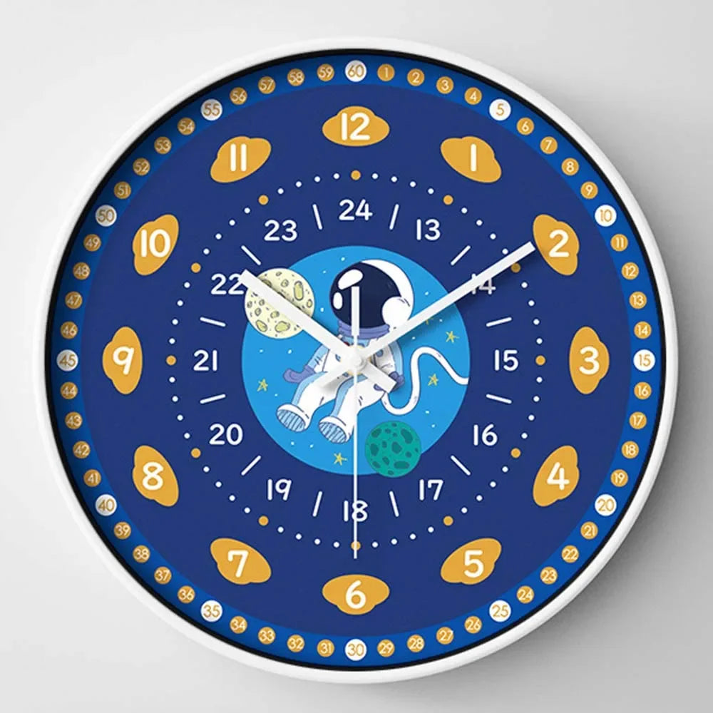 12 Inch Early Education Wall Clock Children's Cartoon Creative Living Room Wall Decoration Mute No Ticking Quartz Clock