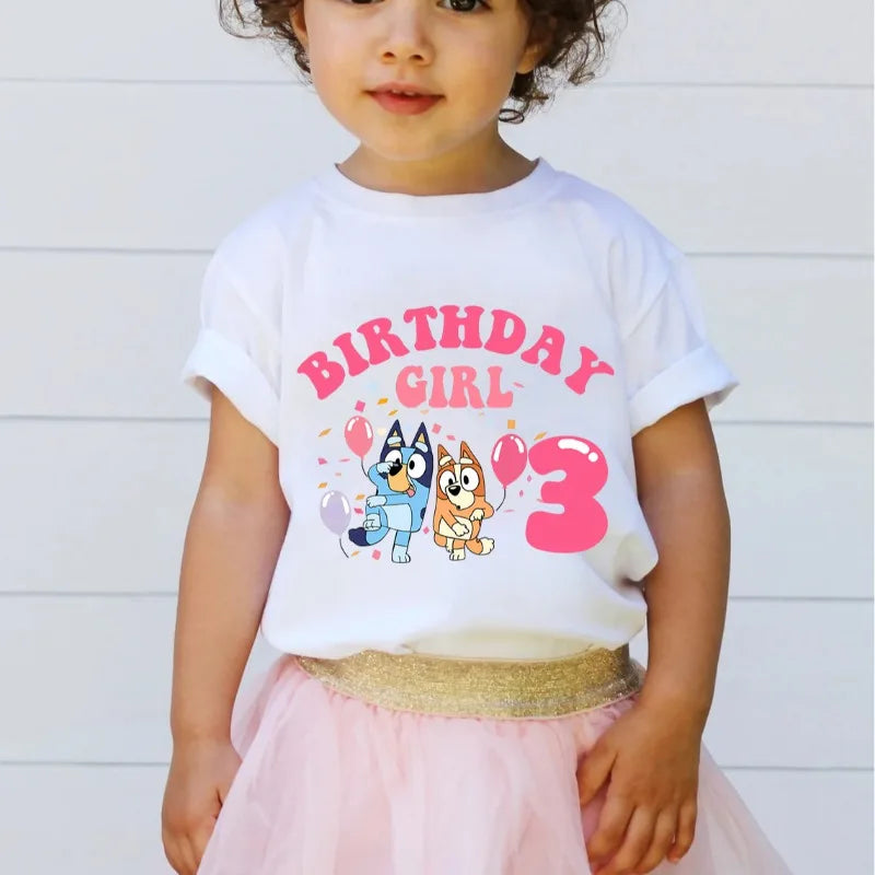Blueyi Birthday T-Shirt Short Sleeves Anime Toddler Number White T-Shirts Summer Casual Kids Tops Cute Cartoon Baby Clothes Gift