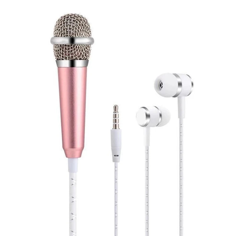 Microphone 3.5mm Stereo Studio Mic KTV Karaoke Mini Microphone With Earphone For Smart Phone Laptop PC Desktop Handheld Audio