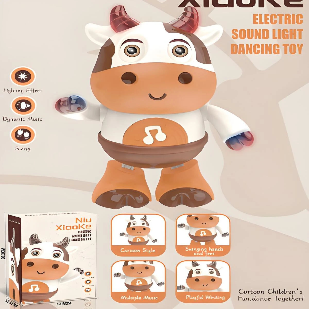 Dancing Cow Musical Toys Movable Baby Cow Toy with Music and LED Lights Baby Toys 6 to 12 Months Children Educational Toys