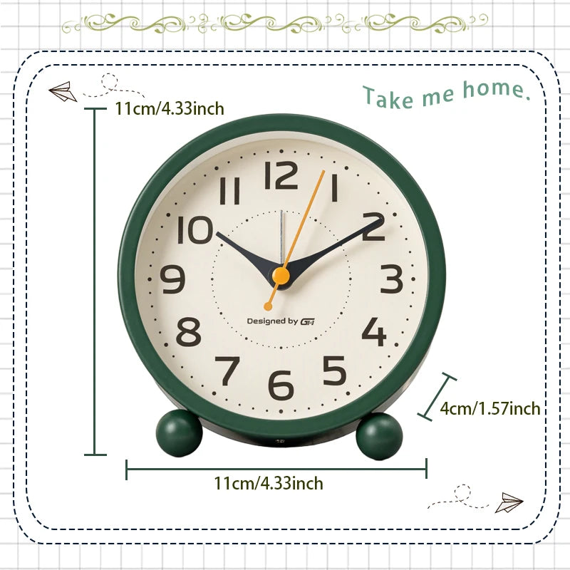 Children's alarm clock, metal material, silent operation time, with night light, suitable for bedroom, office, all scenes