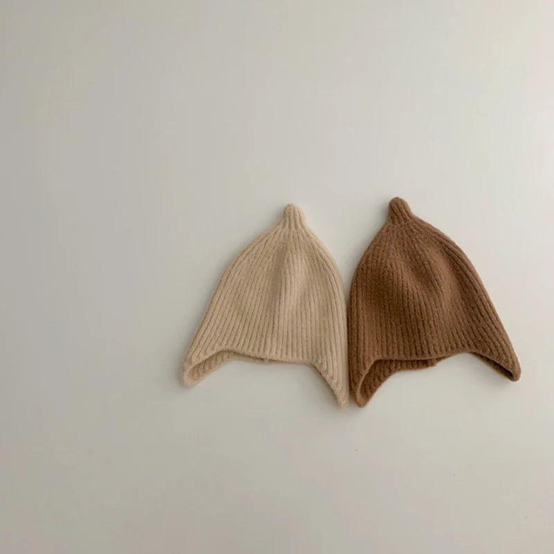 Korean Baby Ear Protection Hat Warm Warm Toddler Kintted Hats 1-3Years Girl Boy Earmuffs Cap Solid Woolen Kids Crochet Bonnet 모자