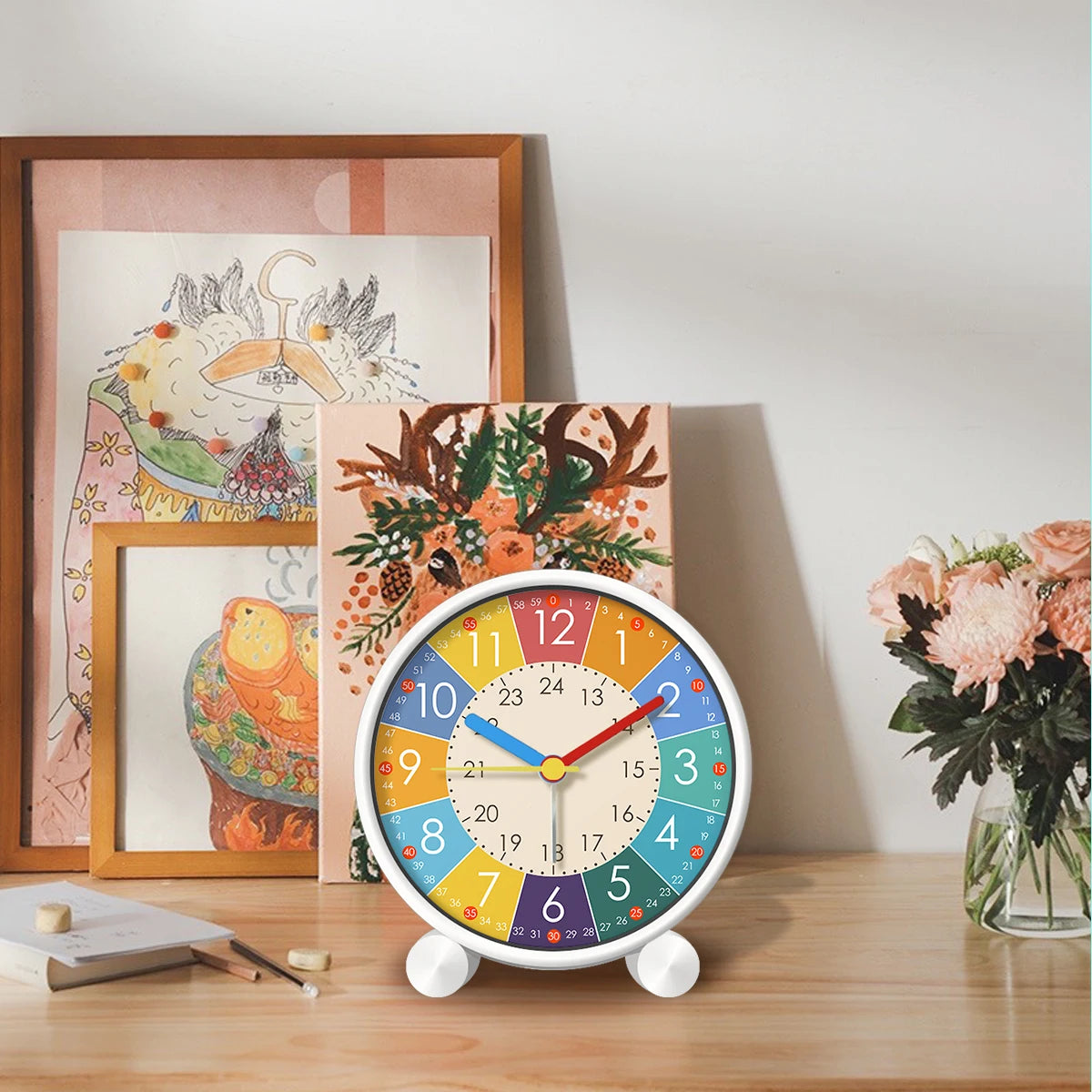 Cute Children's Educational Alarm Clock Bedroom Desktop Early Education Small Animal Round Mute For Boy Girls Home Decoration