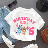 Blueyi Birthday T-Shirt Short Sleeves Anime Toddler Number White T-Shirts Summer Casual Kids Tops Cute Cartoon Baby Clothes Gift