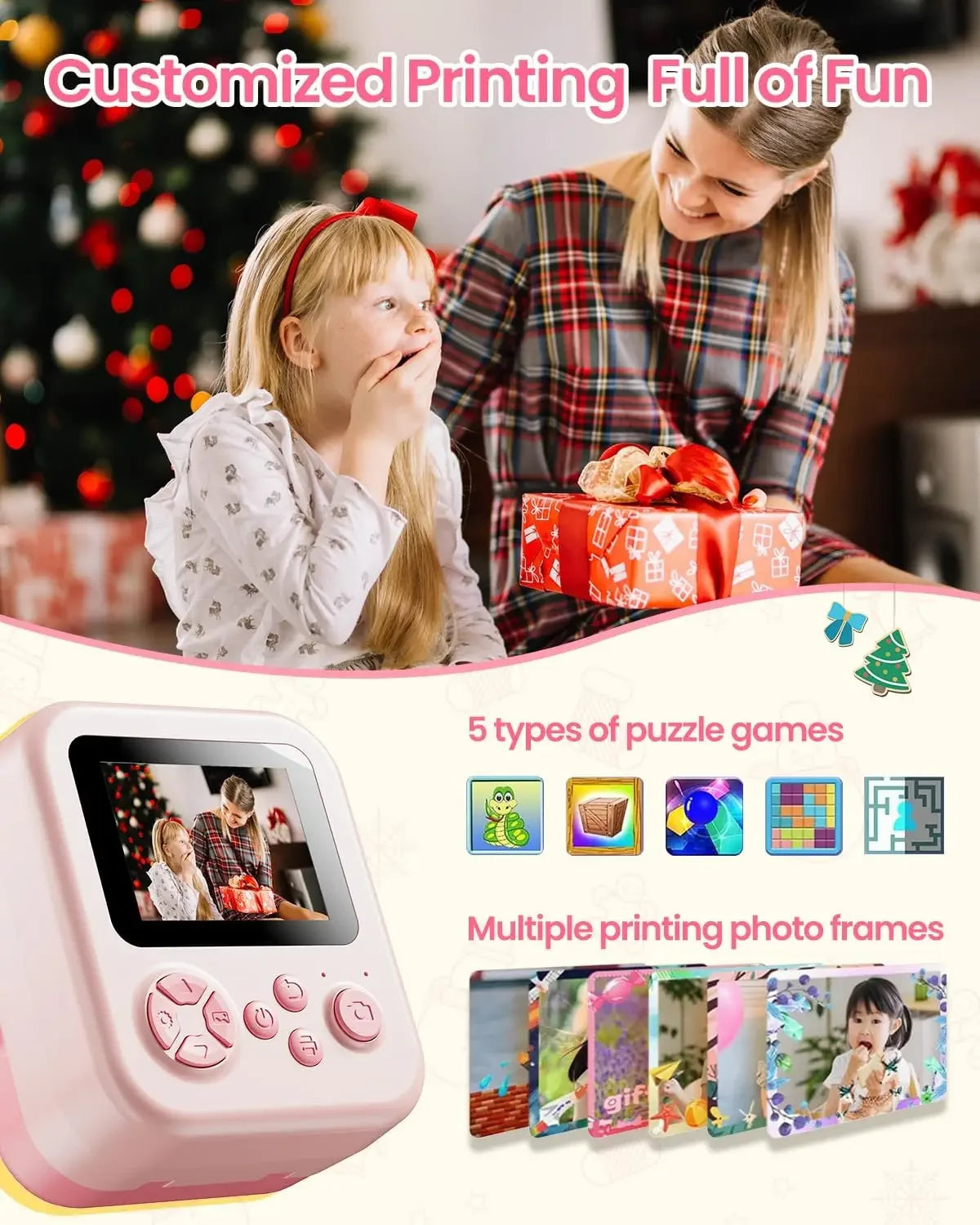 Kids Camera Instant Print Bluetooth Connection Photo 1080P HD Toddler Camera for Girls Boys 3-12 Age Birthday Christmas Gifts