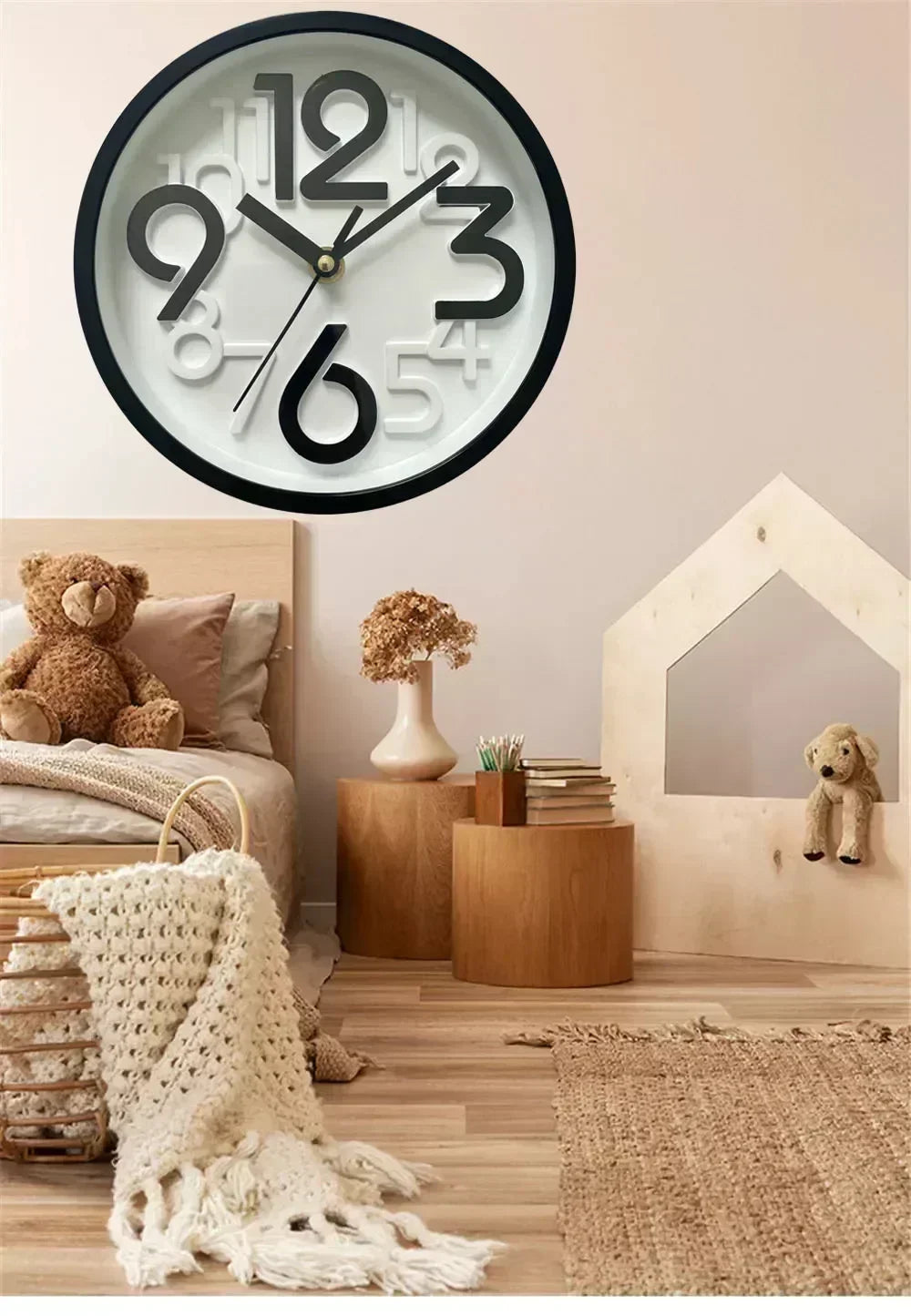 Children's Study Non-Ticking Wall Clock Luxury Silent Battery Operated Round Wall Clock for  Modern Simple Style Home Decor