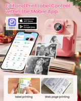 Kids Camera Instant Print Bluetooth Connection Photo 1080P HD Toddler Camera for Girls Boys 3-12 Age Birthday Christmas Gifts