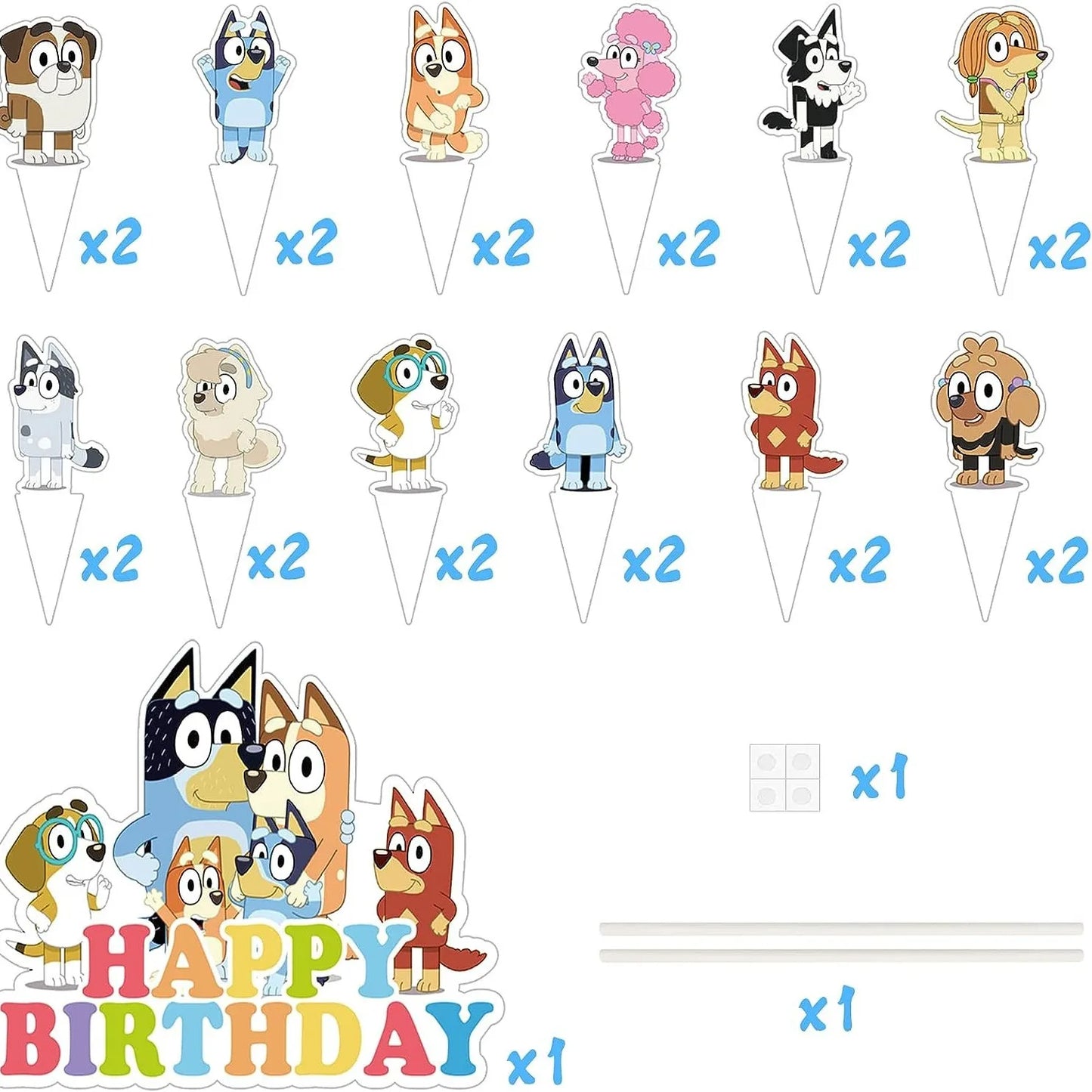 25pcs Bluey  Cartoon Blue Dog Bingo Cake Decoration Top Happy Birthday For Cake Dessert Kids Birthday Party Photo Decorations