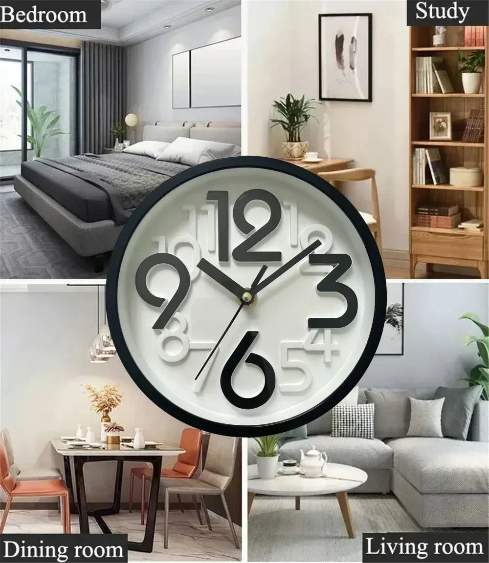 Children's Study Non-Ticking Wall Clock Luxury Silent Battery Operated Round Wall Clock for  Modern Simple Style Home Decor