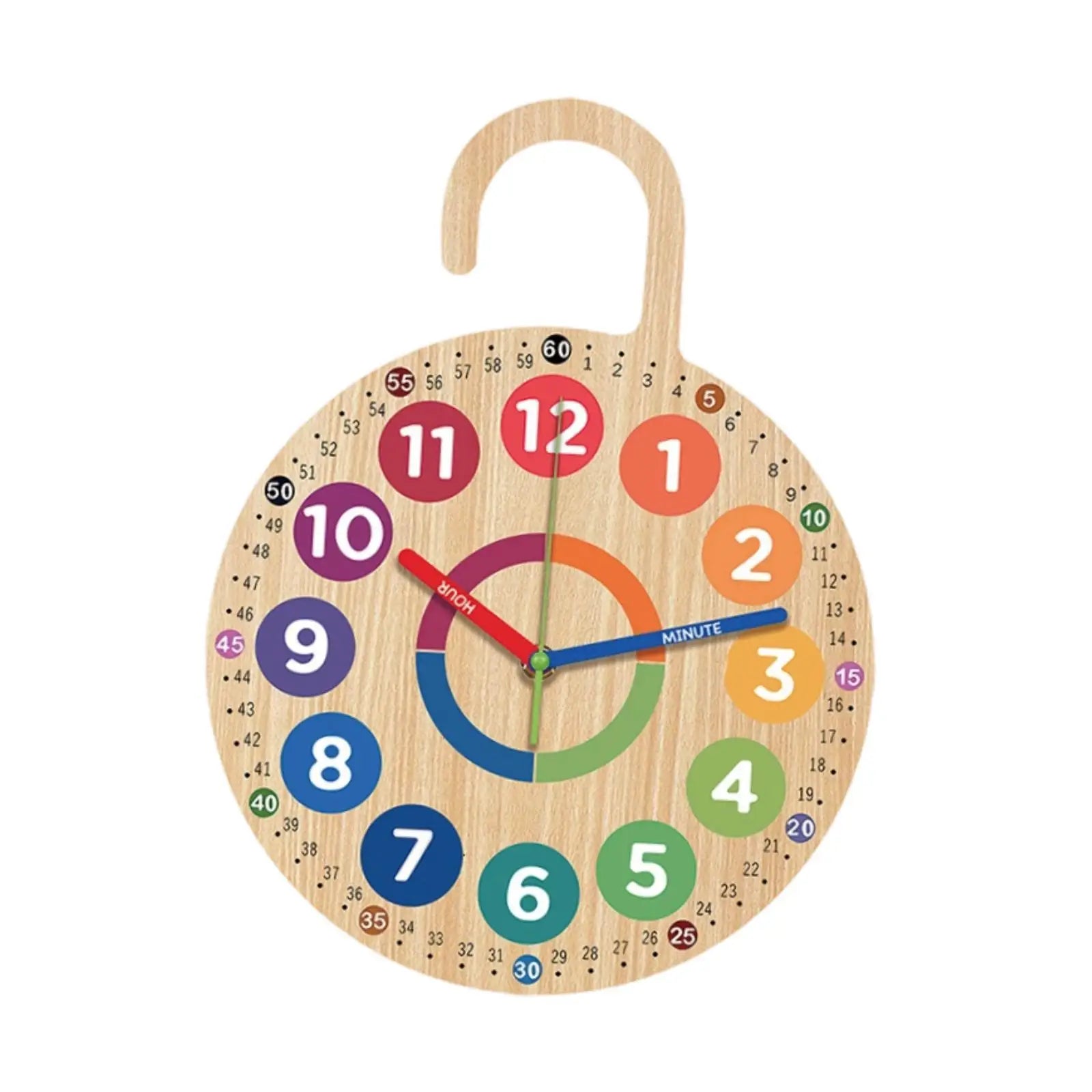 Wood Clock for Kids Decorative Classroom Silent School Quiet Movement Children Unique Wooden Hanging Teaching Time Clock