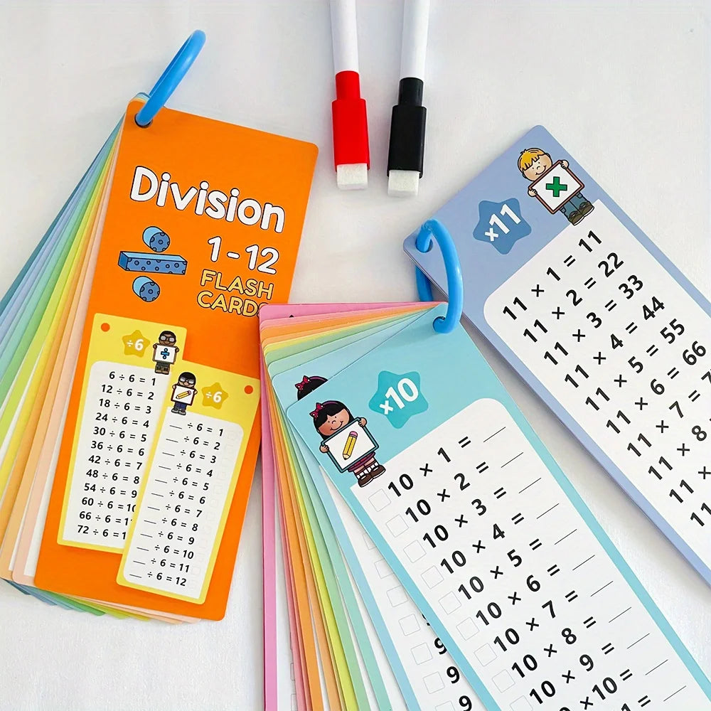Flash Cards with Dry Erase Markers 30 Cards 0-12 Multiplication Division Educational Times Table Learning Math Games Chart