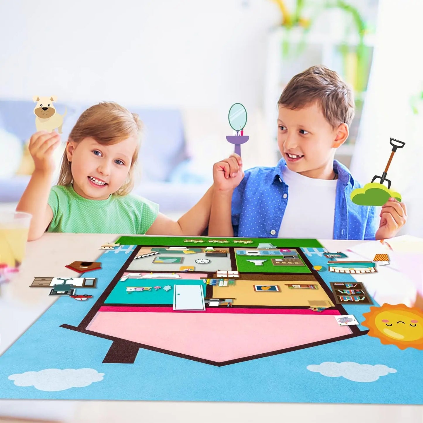 Farm Animals Felt Story Busy Board 4 IN 1 Themed Storytelling Farm Sea Zoo Vehicle Early Learning Interactive Wall Hanging Gifts