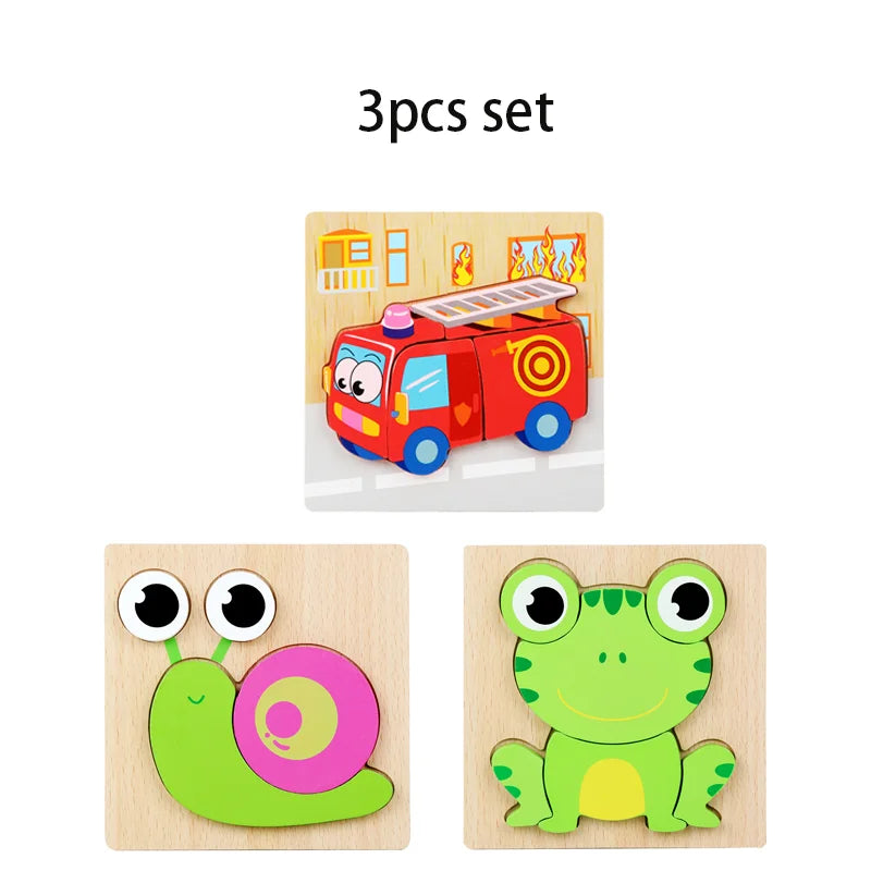 Wooden Puzzles Educational Cartoon Animals Early Learning Cognition Intelligence Puzzle Game For Children Toys