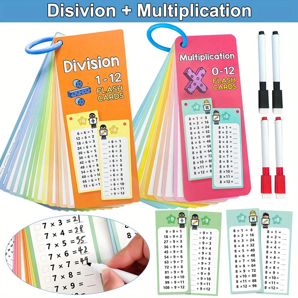 Flash Cards with Dry Erase Markers 30 Cards 0-12 Multiplication Division Educational Times Table Learning Math Games Chart