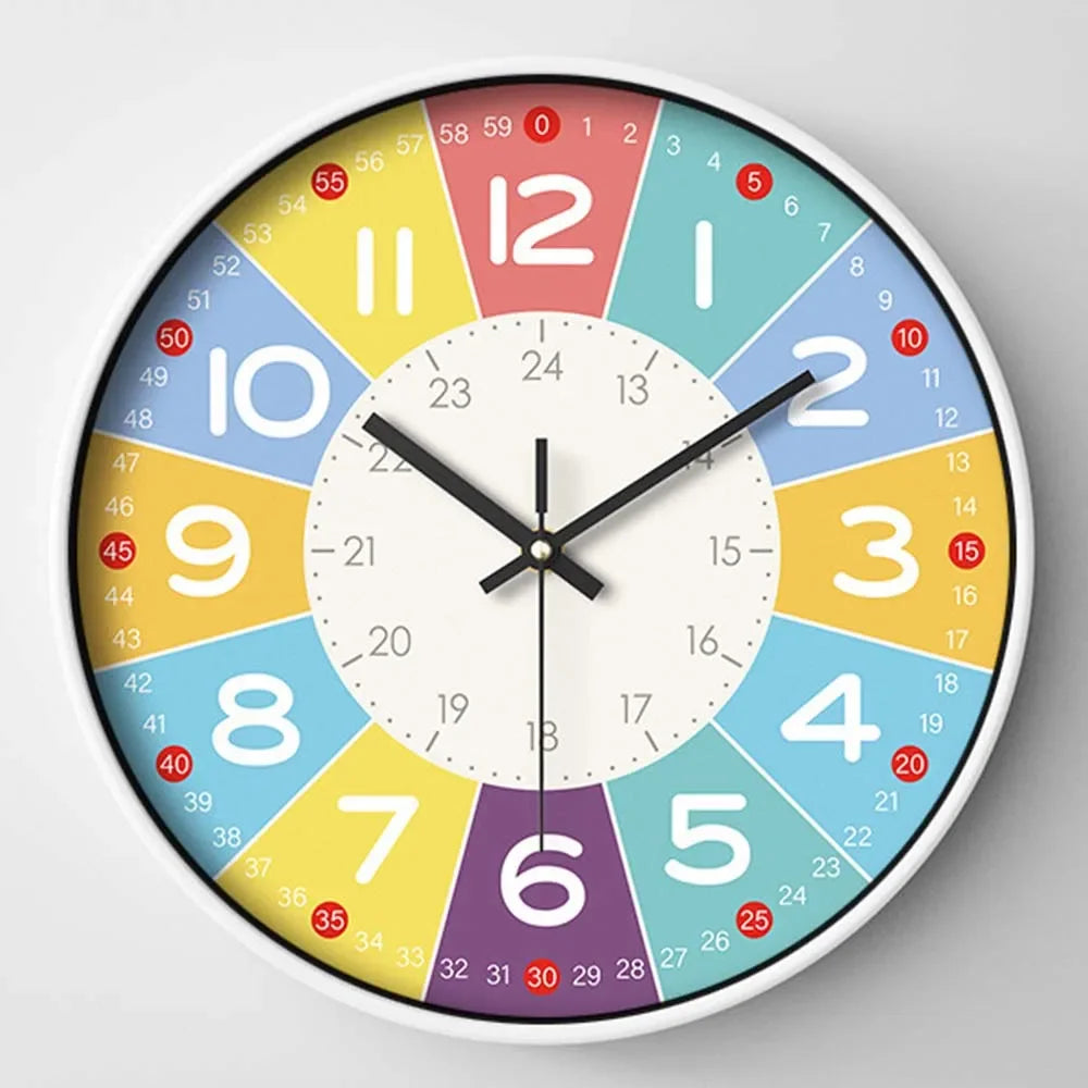 12 Inch Early Education Wall Clock Children's Cartoon Creative Living Room Wall Decoration Mute No Ticking Quartz Clock