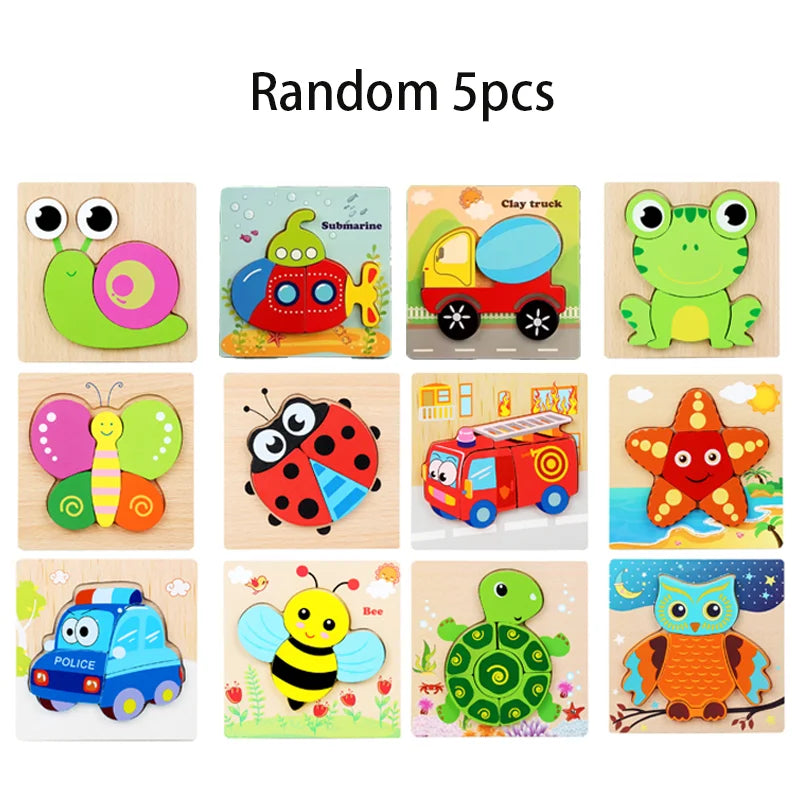 Wooden Puzzles Educational Cartoon Animals Early Learning Cognition Intelligence Puzzle Game For Children Toys