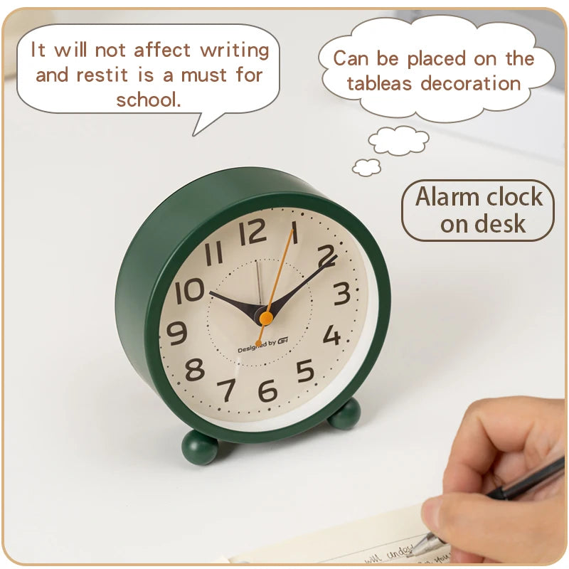 Children's alarm clock, metal material, silent operation time, with night light, suitable for bedroom, office, all scenes