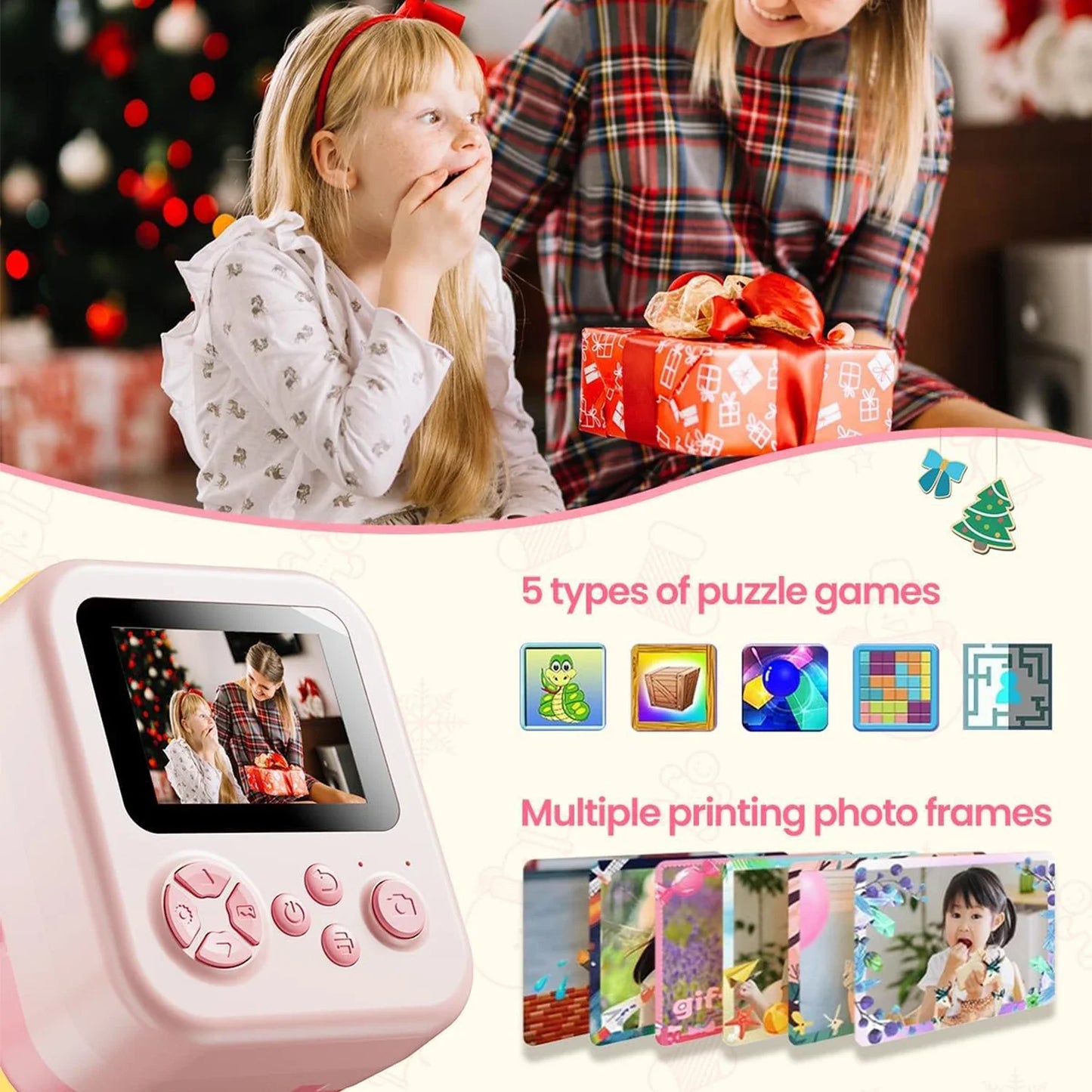 Kids Camera Instant Print Bluetooth Connection Photo 1080P HD Toddler Camera for Girls Boys 3-12 Age Birthday Christmas Gifts