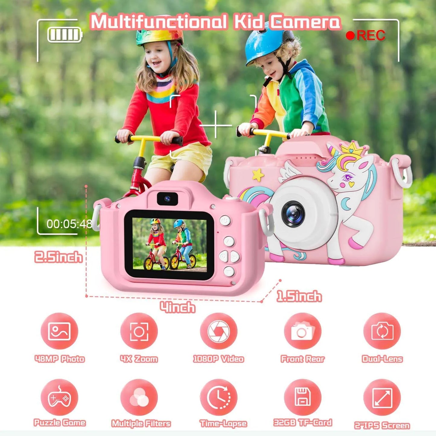 Kids Camera Digital Dual Camera HD 1080P Video Camera Toys with 32GB Card Mini Cam Color Display Children Birthday Gift Kids Toy
