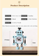 Robot Alarm Clock, Non-Ticking Wake-up Clock with Flashing Eye Lights and Rotating Arm, Gift for Kids, Funny Decoration for Desk