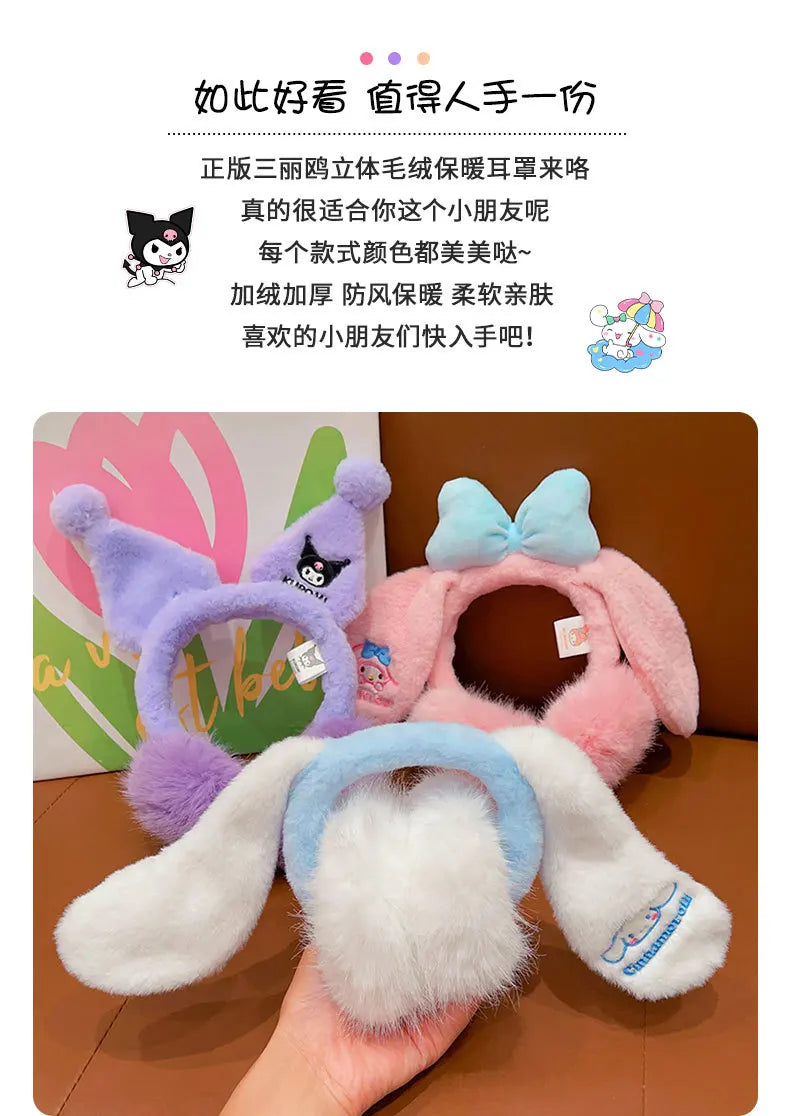 Kuromi Cinnamoroll Melody Plush Earmuffs Girls New Anime Ear Cover for Winter Kids Outdoors Warm Ear Muffs Children Xmas Gift