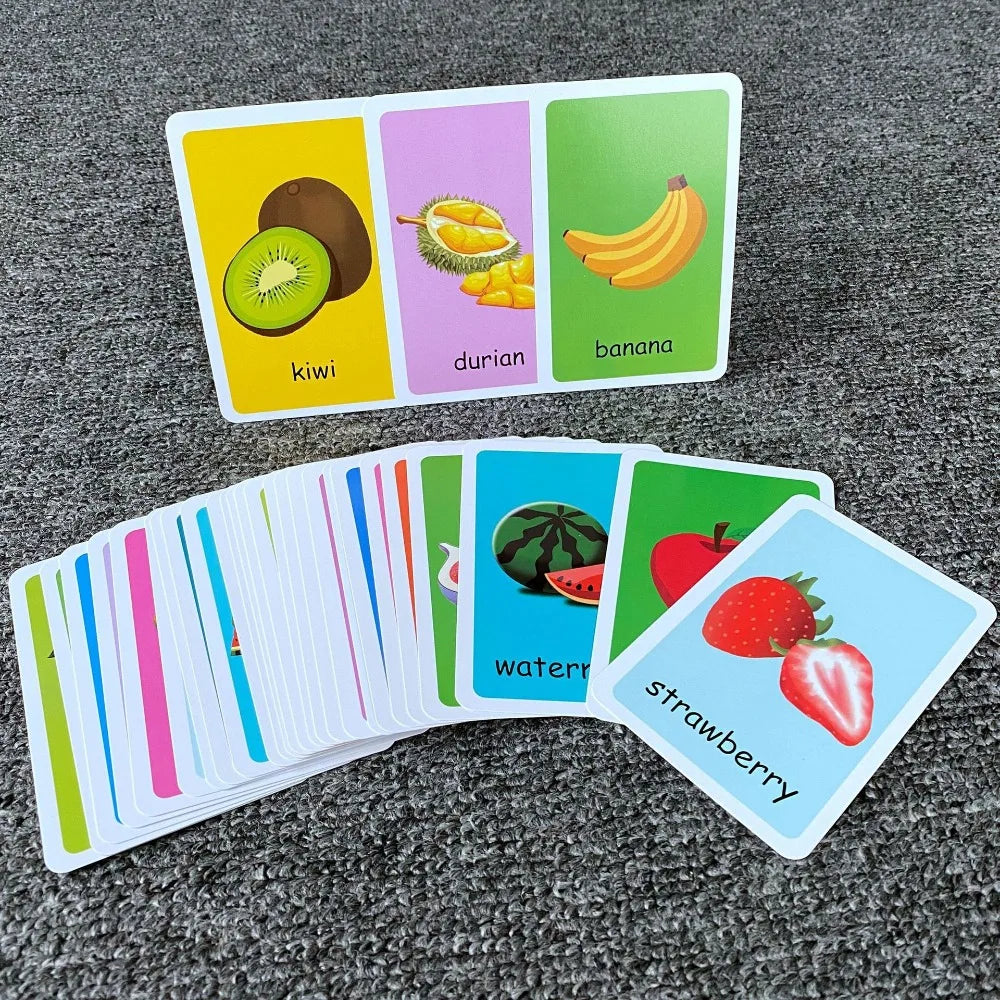 Montessori Early Baby Flash Cards Fruits Durable Children's Education Flash Cards Animal English Word Recognition Cards