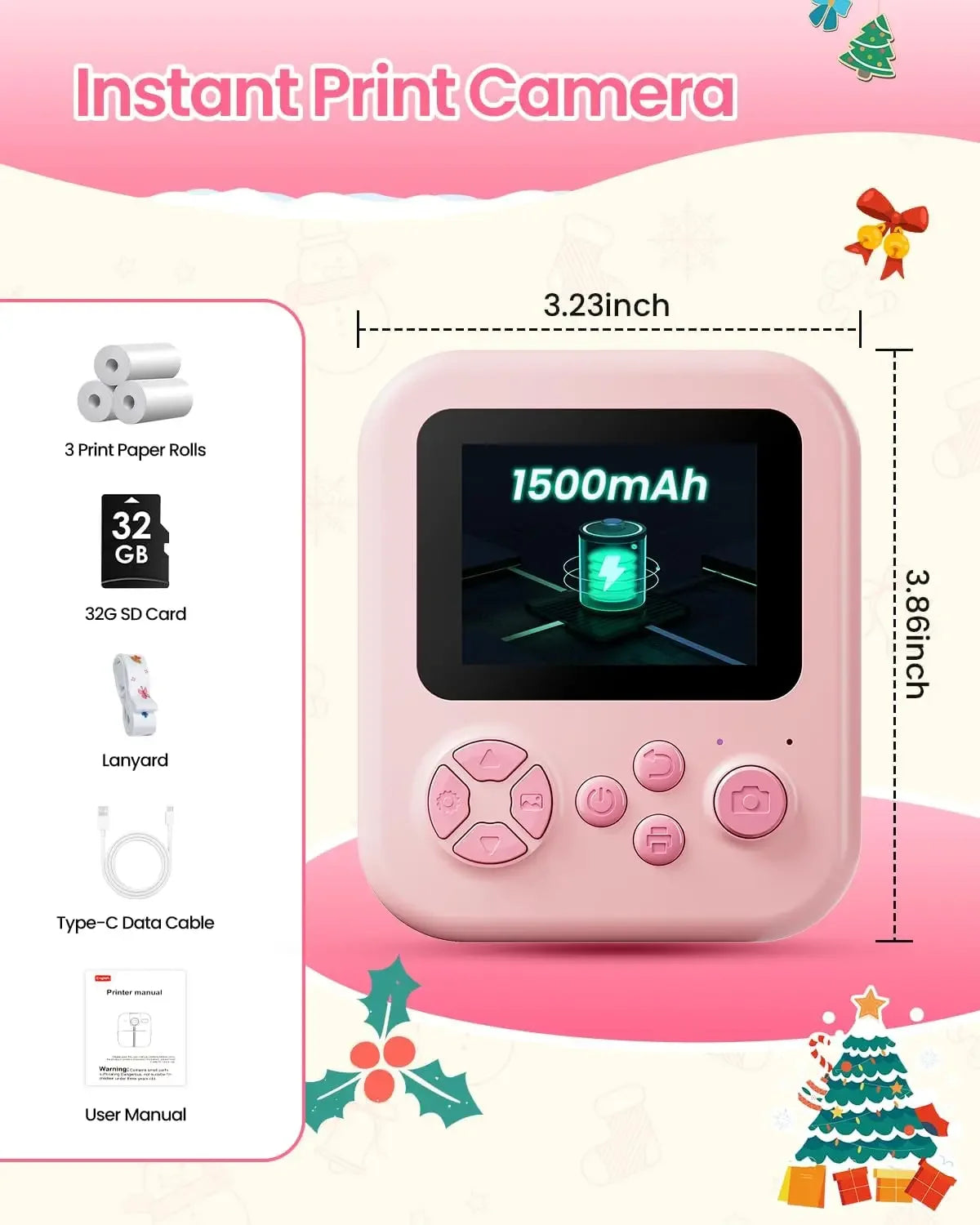 Kids Camera Instant Print Bluetooth Connection Photo 1080P HD Toddler Camera for Girls Boys 3-12 Age Birthday Christmas Gifts