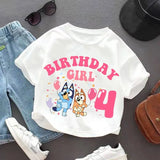 Blueyi Birthday T-Shirt Short Sleeves Anime Toddler Number White T-Shirts Summer Casual Kids Tops Cute Cartoon Baby Clothes Gift