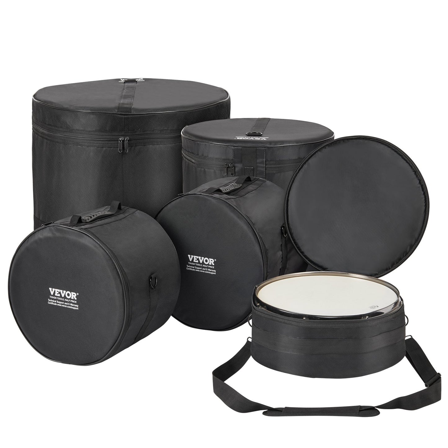 VEVOR 5-Piece Drum Bag Set, 1680D Oxford Fabric, Padded Drum Bags and Cases with 4.92 ft Detachable Shoulder Strap Carry Handles Foldable Design, for 55cm Kick 30cm Tom 33cm Tom 40cm Tom 35cm Snare