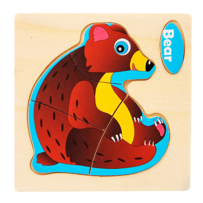 3D Wooden Puzzle Kids Cartoon Animal Traffic Jigsaw Puzzle Montessori Toys for Children Intelligence Early Learning Educational