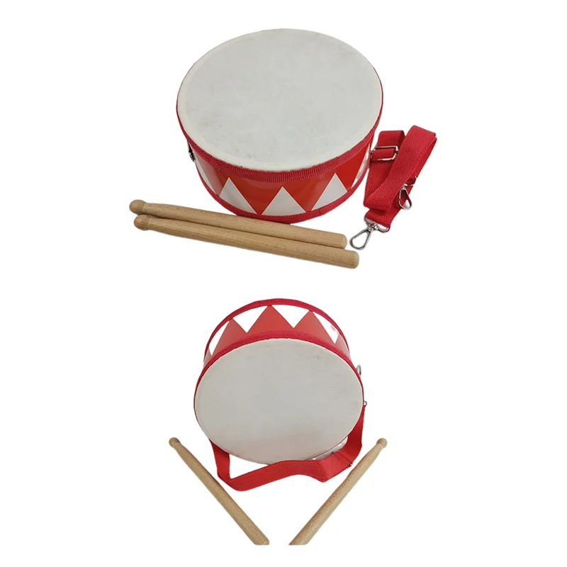 B72A Drum Snare Kids Percussion Toys Children Instrument Children Hand Wooden 8Inch Rhythm Sense Instrument Set Durable Red & Wh